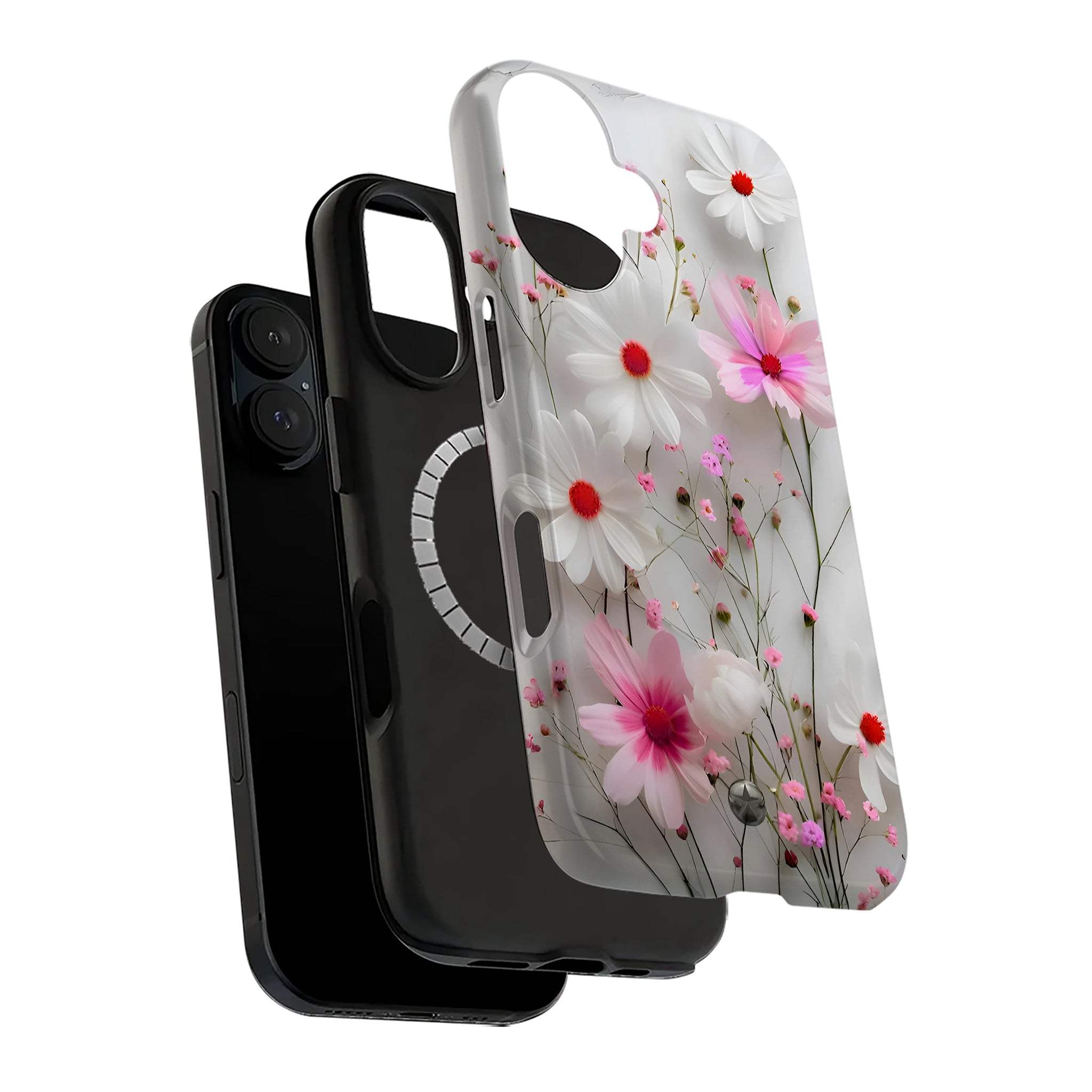 Pink White Daisy Floral iPhone Case | MagSafe Compatible