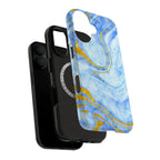 Luxury Sky Blue Gold Foil Marble iPhone Case | MagSafe Compatible