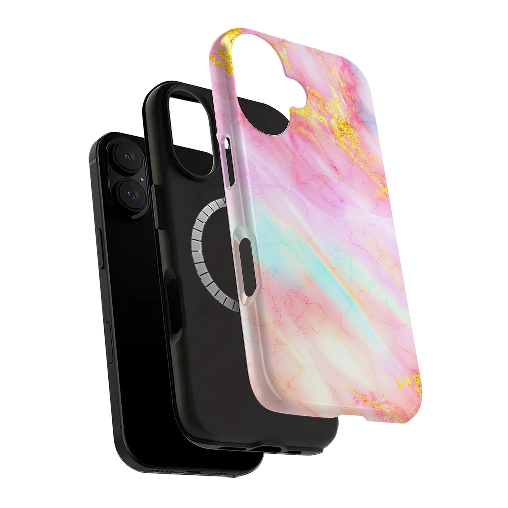 Luxury Rainbow Pink Gold Marble iPhone Case | MagSafe Compatible