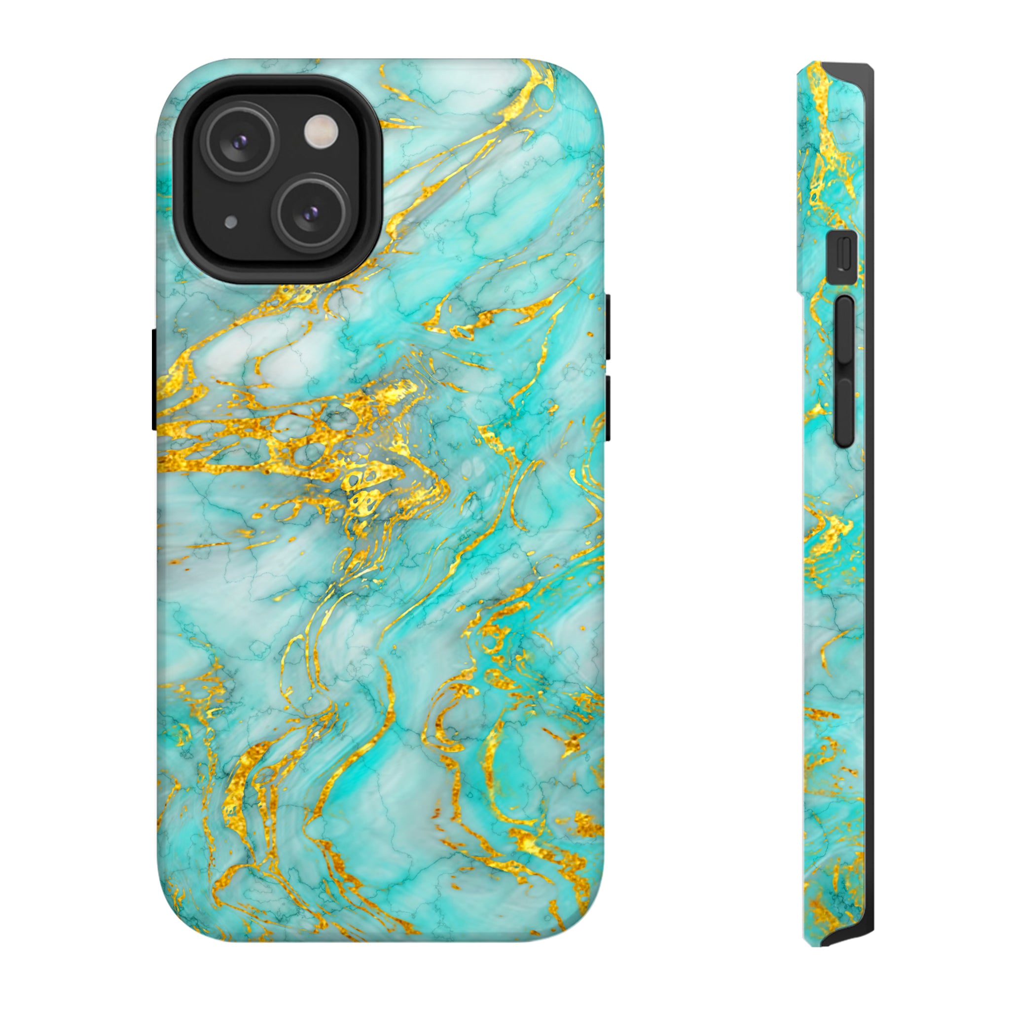 Luxury Turquoise Gold Marble iPhone Case | MagSafe Compatible