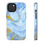 Luxury Sky Blue Gold Foil Marble iPhone Case | MagSafe Compatible
