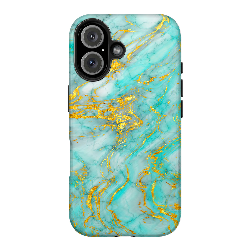Luxury Turquoise Gold Marble iPhone Case | MagSafe Compatible