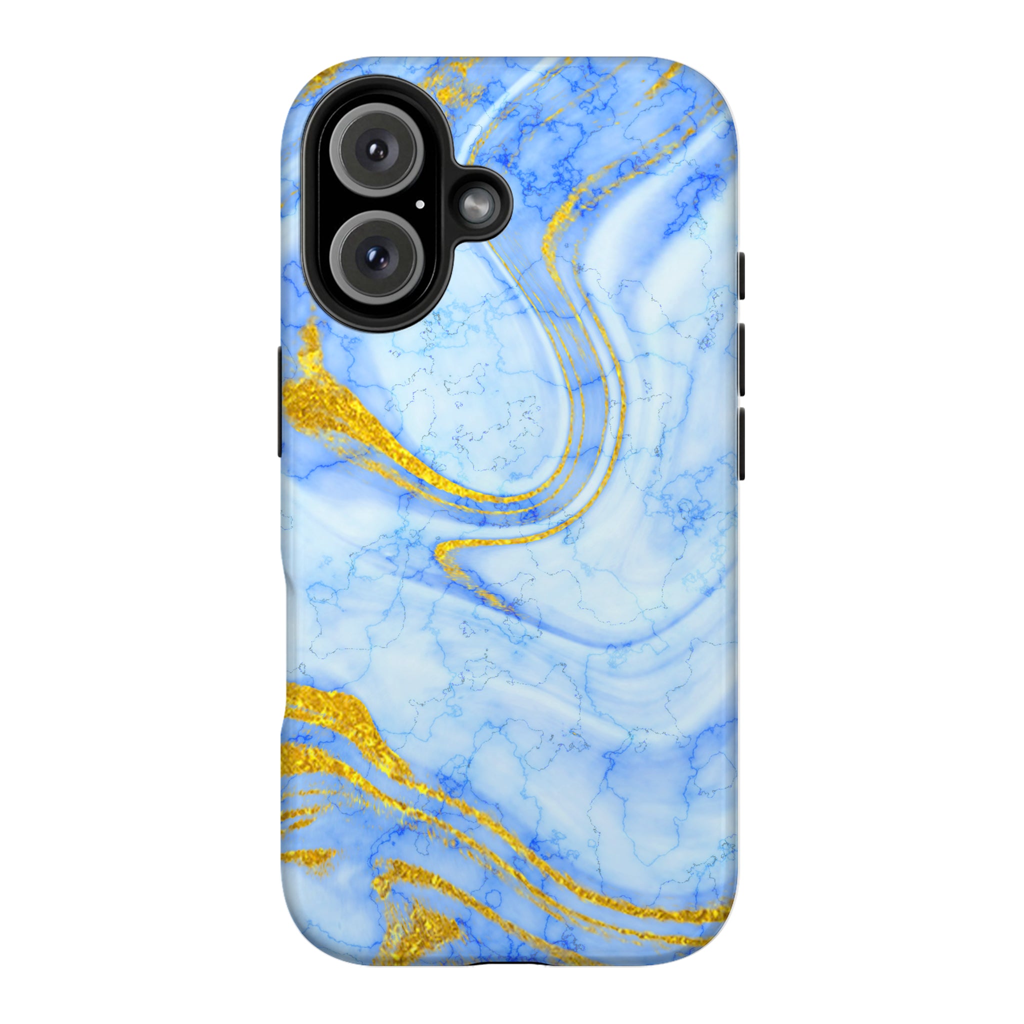 Luxury Sky Blue Gold Foil Marble iPhone Case | MagSafe Compatible
