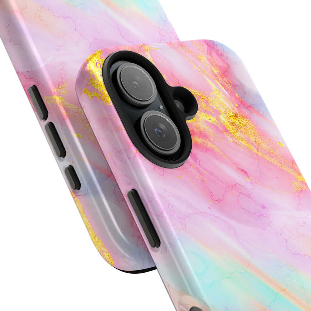 Luxury Rainbow Pink Gold Marble iPhone Case | MagSafe Compatible