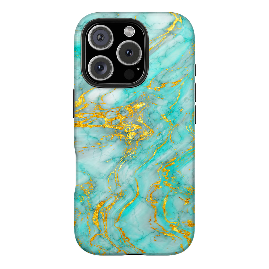 Luxury Turquoise Gold Marble iPhone Case | MagSafe Compatible