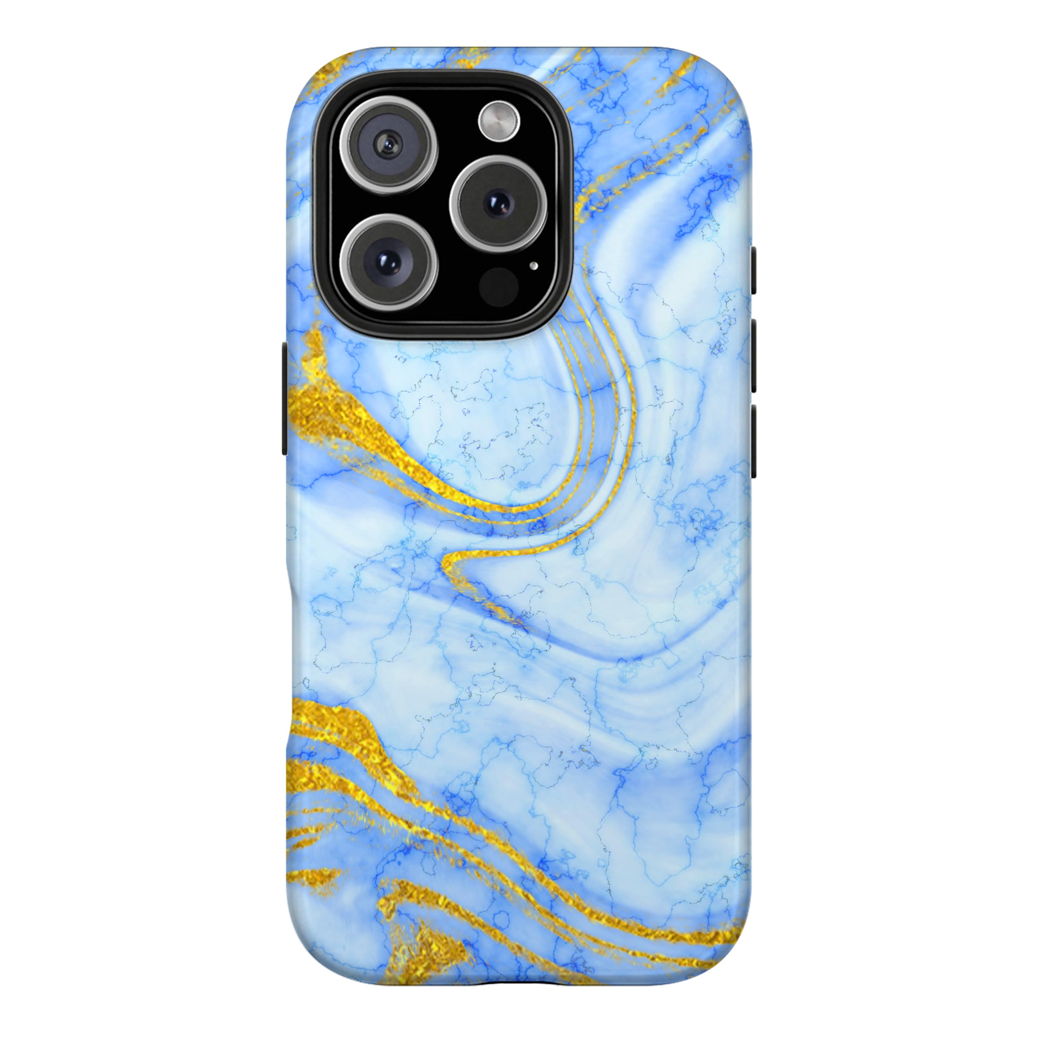 Luxury Sky Blue Gold Foil Marble iPhone Case | MagSafe Compatible