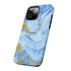 Luxury Sky Blue Gold Foil Marble iPhone Case | MagSafe Compatible
