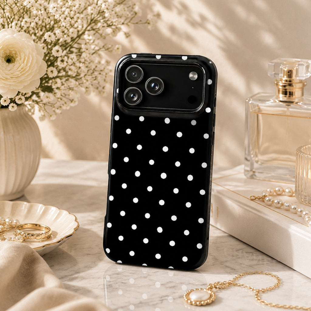 Black White Polka Dot Art iPhone Case | MagSafe Compatible