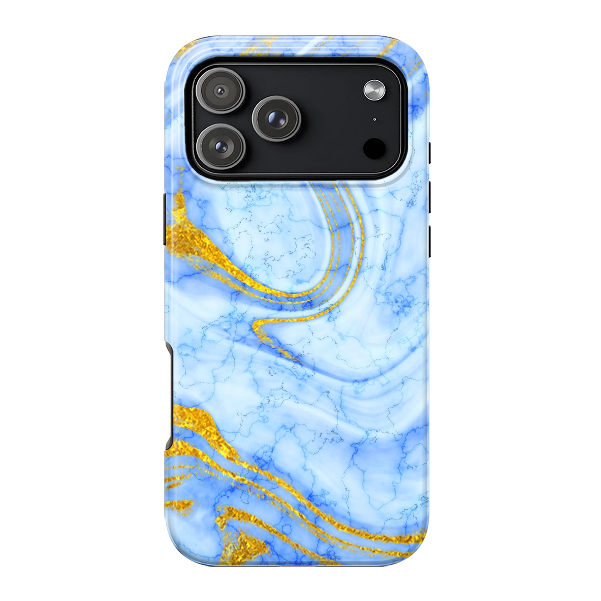 Luxury Sky Blue Gold Foil Marble iPhone Case | MagSafe Compatible
