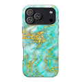 Luxury Turquoise Gold Marble iPhone Case | MagSafe Compatible