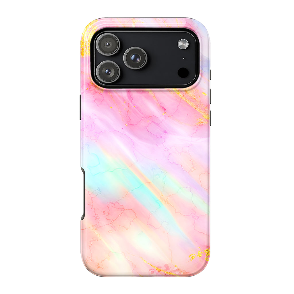 Luxury Rainbow Pink Gold Marble iPhone Case | MagSafe Compatible