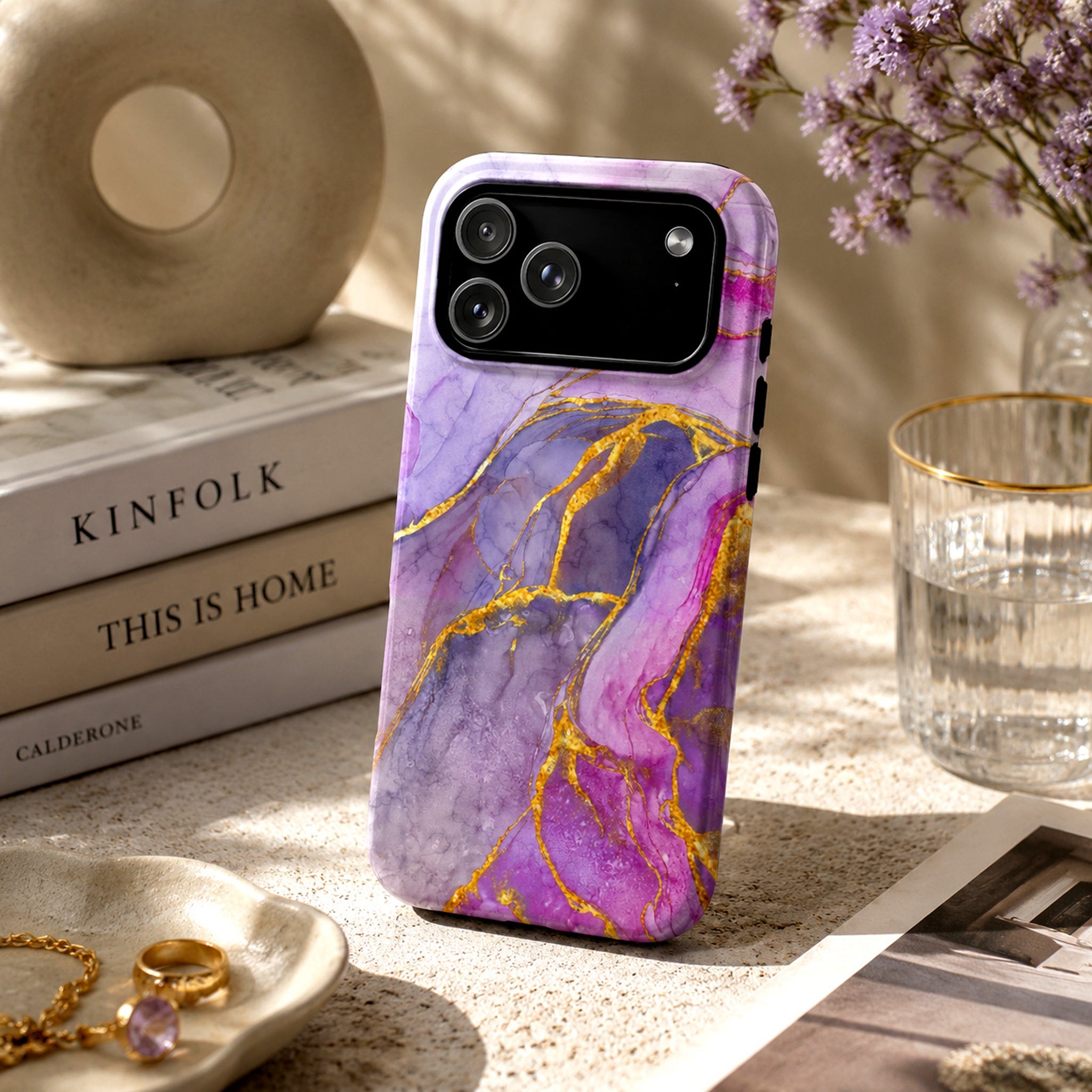 Luxury Purple Pink Gold Marble iPhone Case | MagSafe Compatible