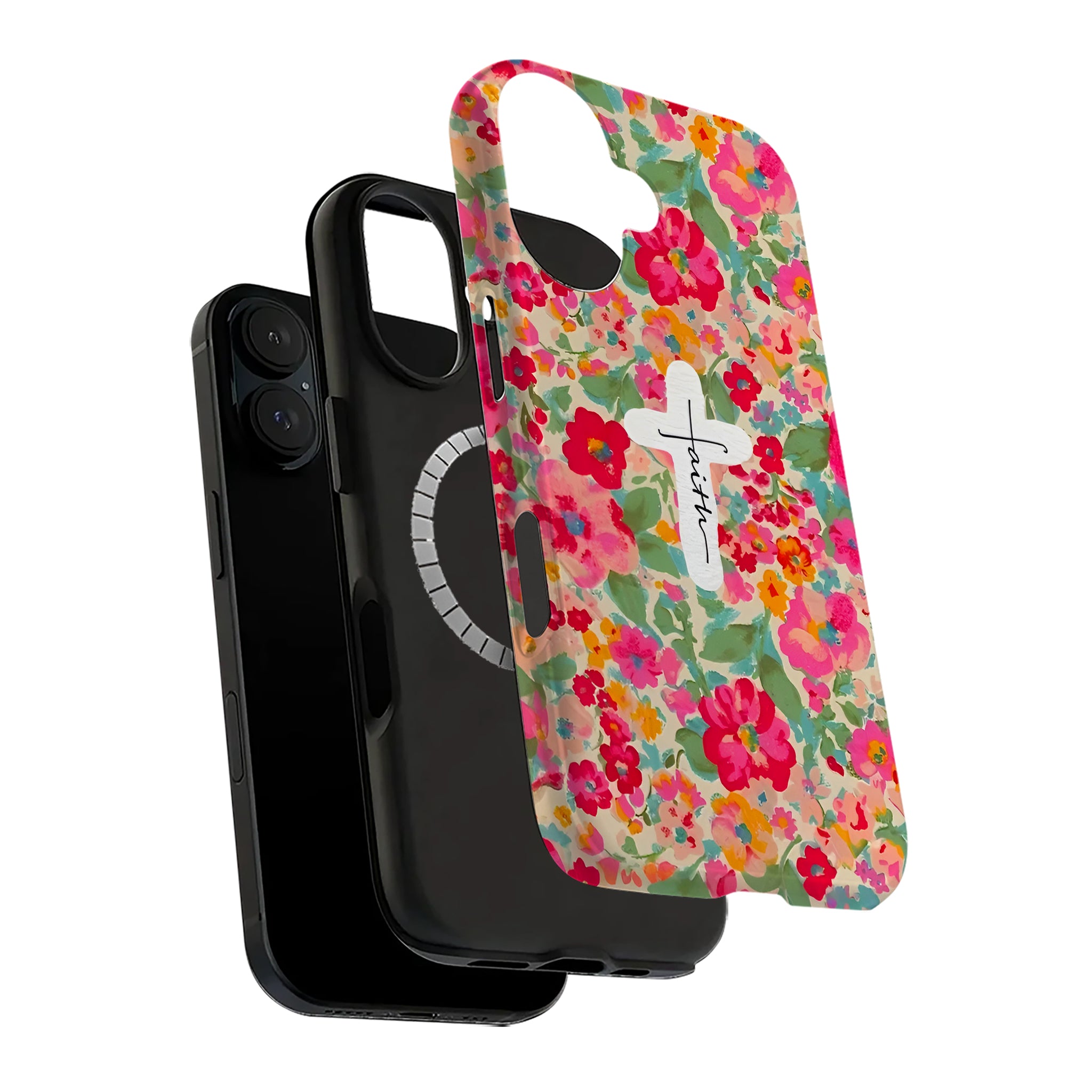 Floral Faith Cross Art iPhone Case | MagSafe Compatible