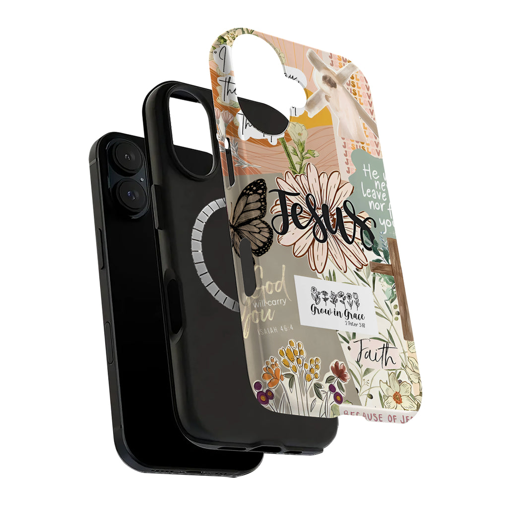 Jesus Floral Collage Bible Verse Art iPhone Case | MagSafe Compatible