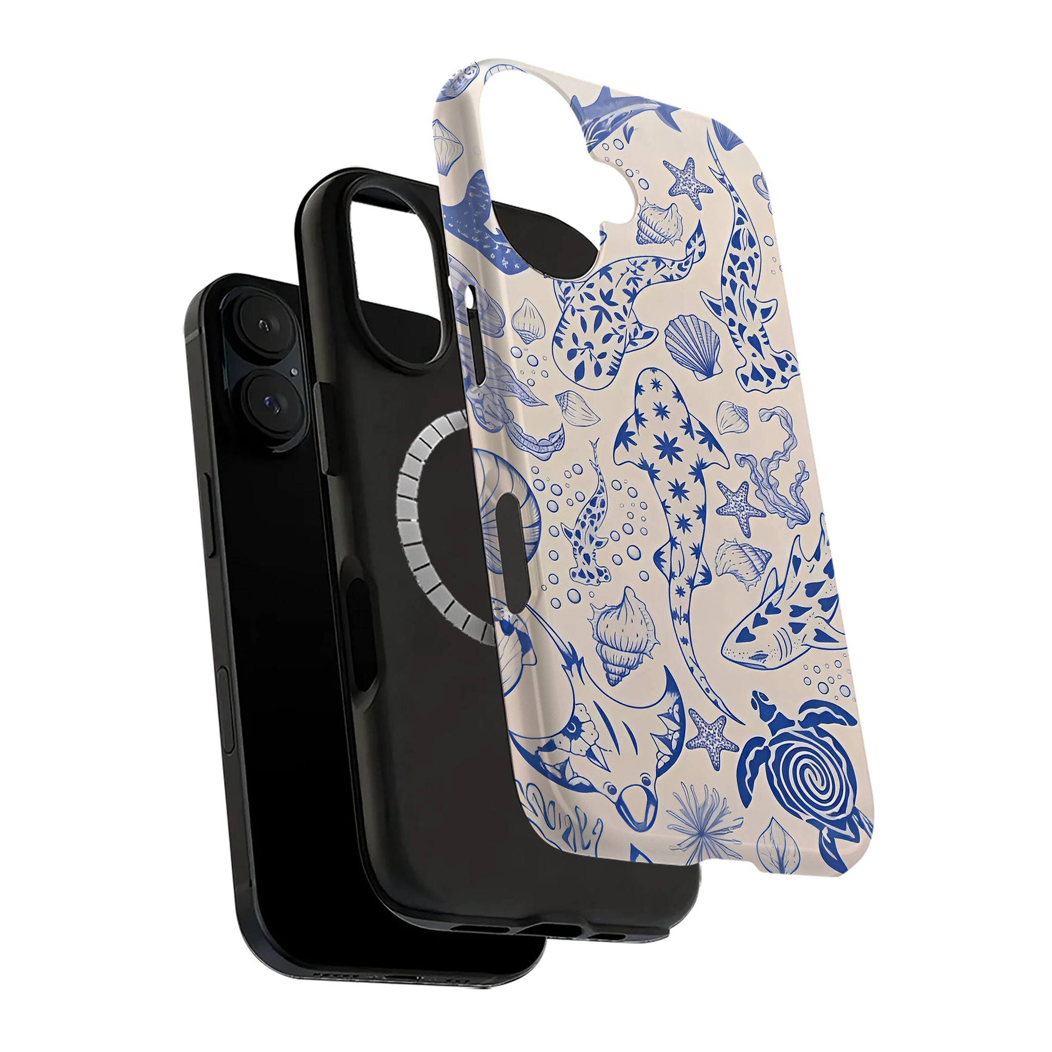 Blue Line Art Ocean Creature Art iPhone Case | MagSafe Compatible
