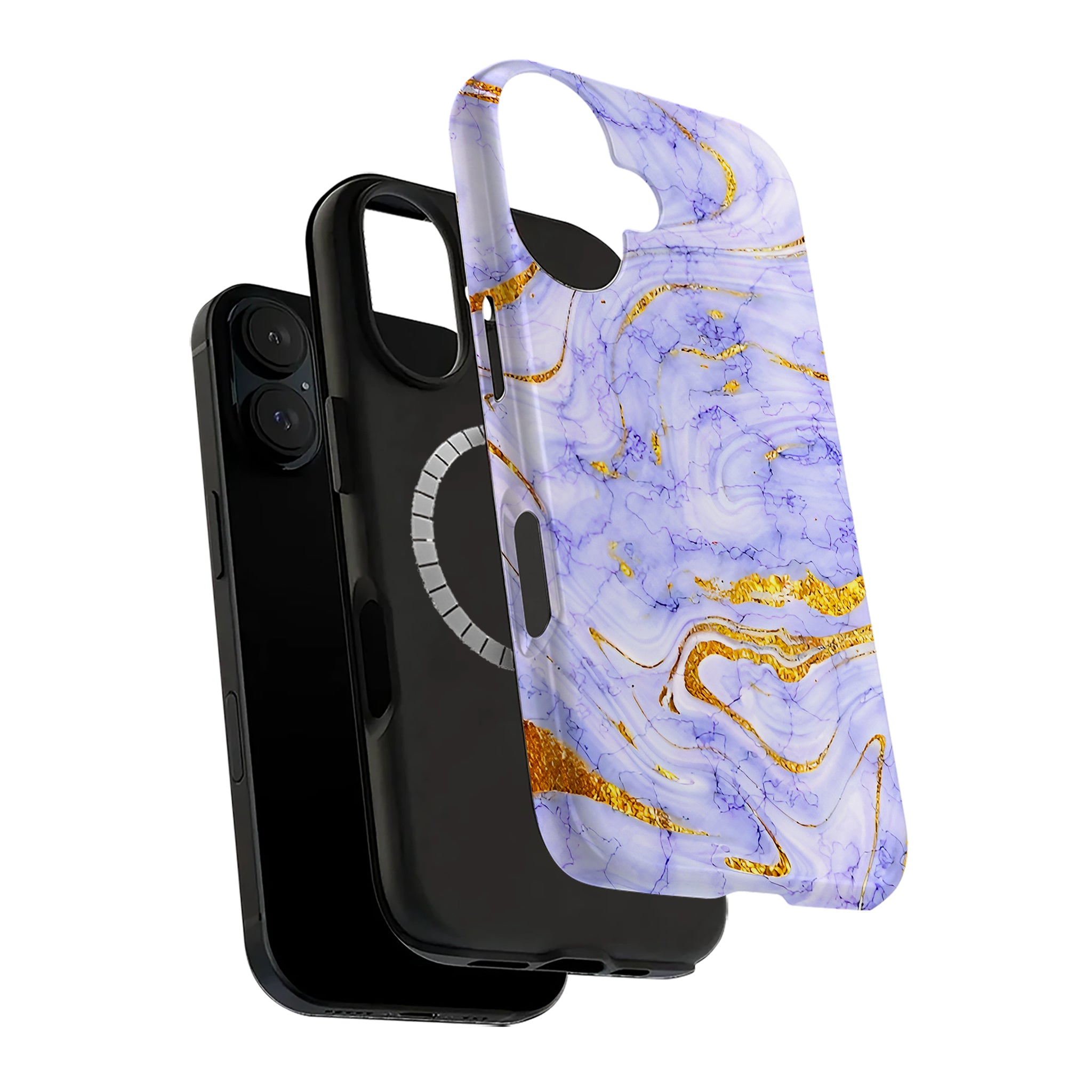 Luxury Lavender Blue Gold Marble iPhone Case | MagSafe Compatible