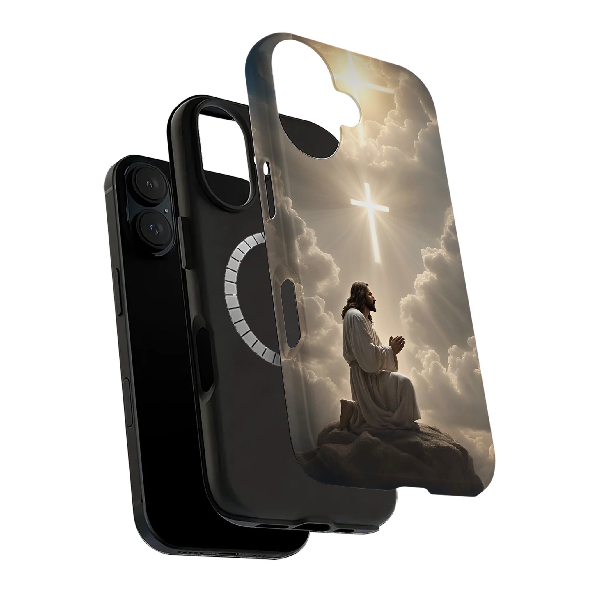 Jesus Praying Cross Sky Art iPhone Case | MagSafe Compatible
