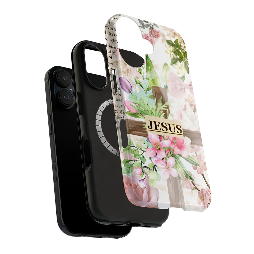 Floral Cross Jesus Art iPhone Case | MagSafe Compatible