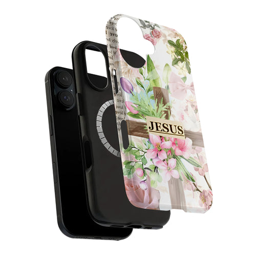 Floral Cross Jesus Art iPhone Case | MagSafe Compatible