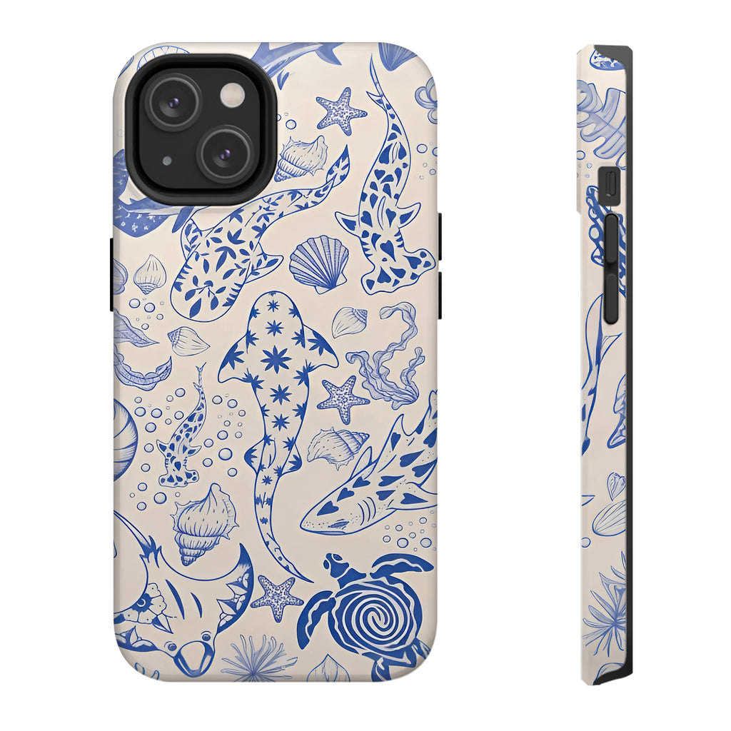 Blue Line Art Ocean Creature Art iPhone Case | MagSafe Compatible