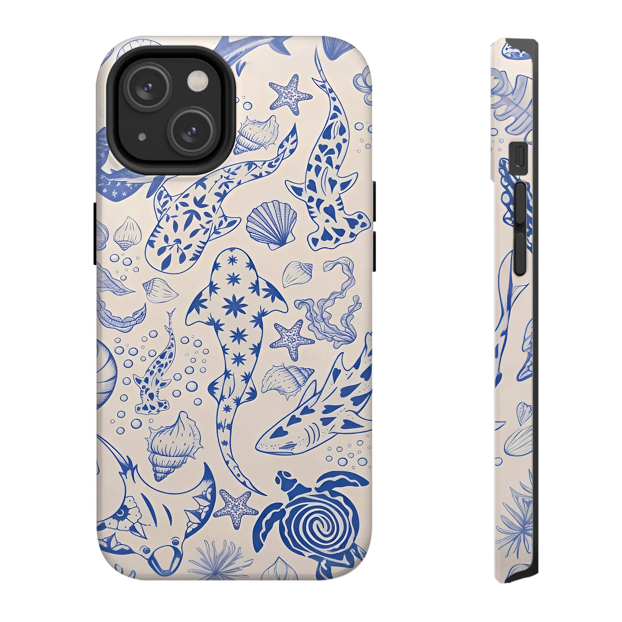 Blue Line Art Ocean Creature Art iPhone Case | MagSafe Compatible