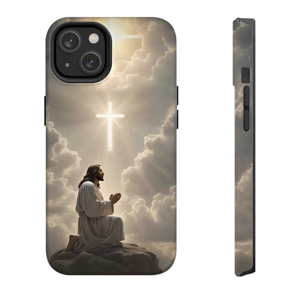 Jesus Praying Cross Sky Art iPhone Case | MagSafe Compatible