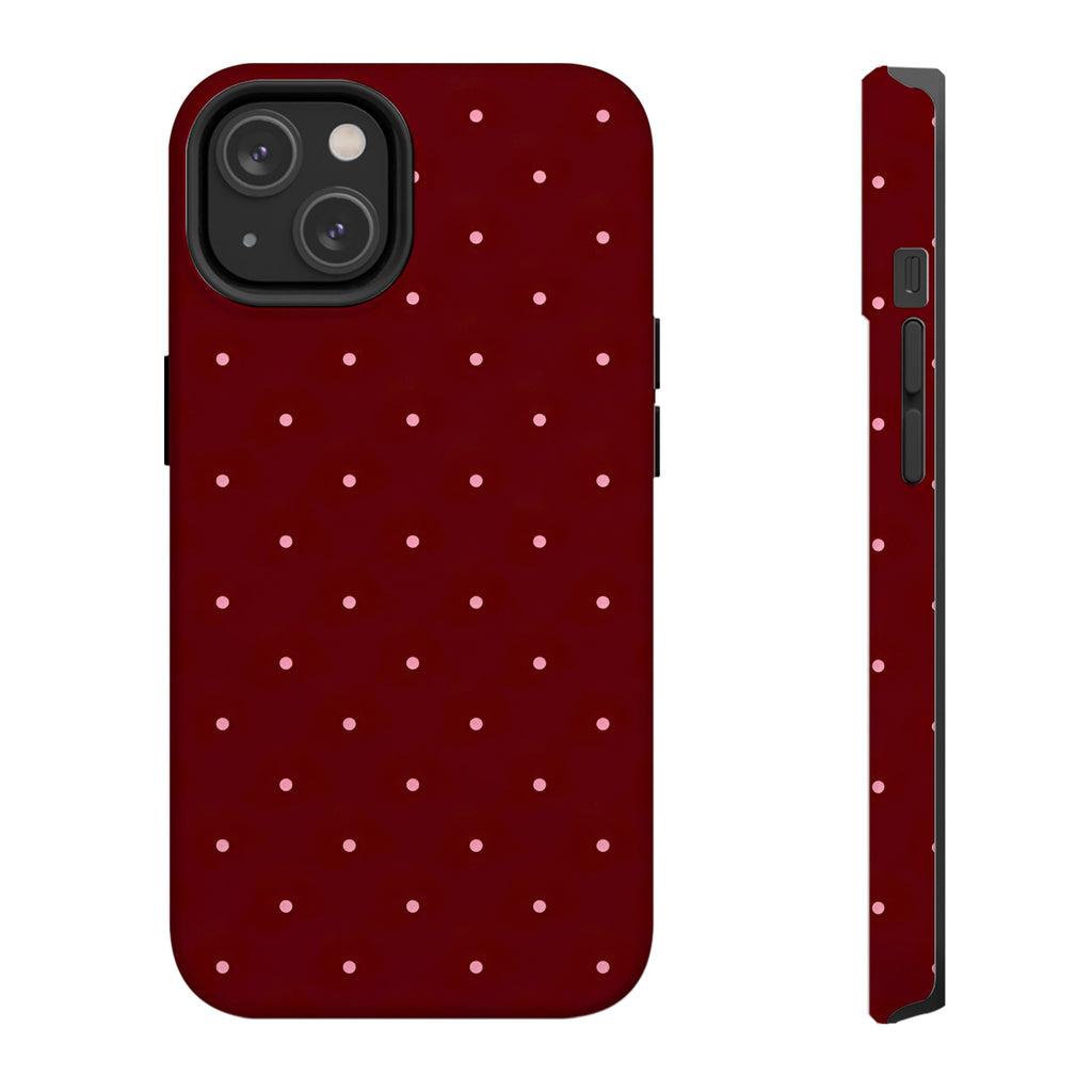 Burgundy Polka Dot Art iPhone Case | MagSafe Compatible