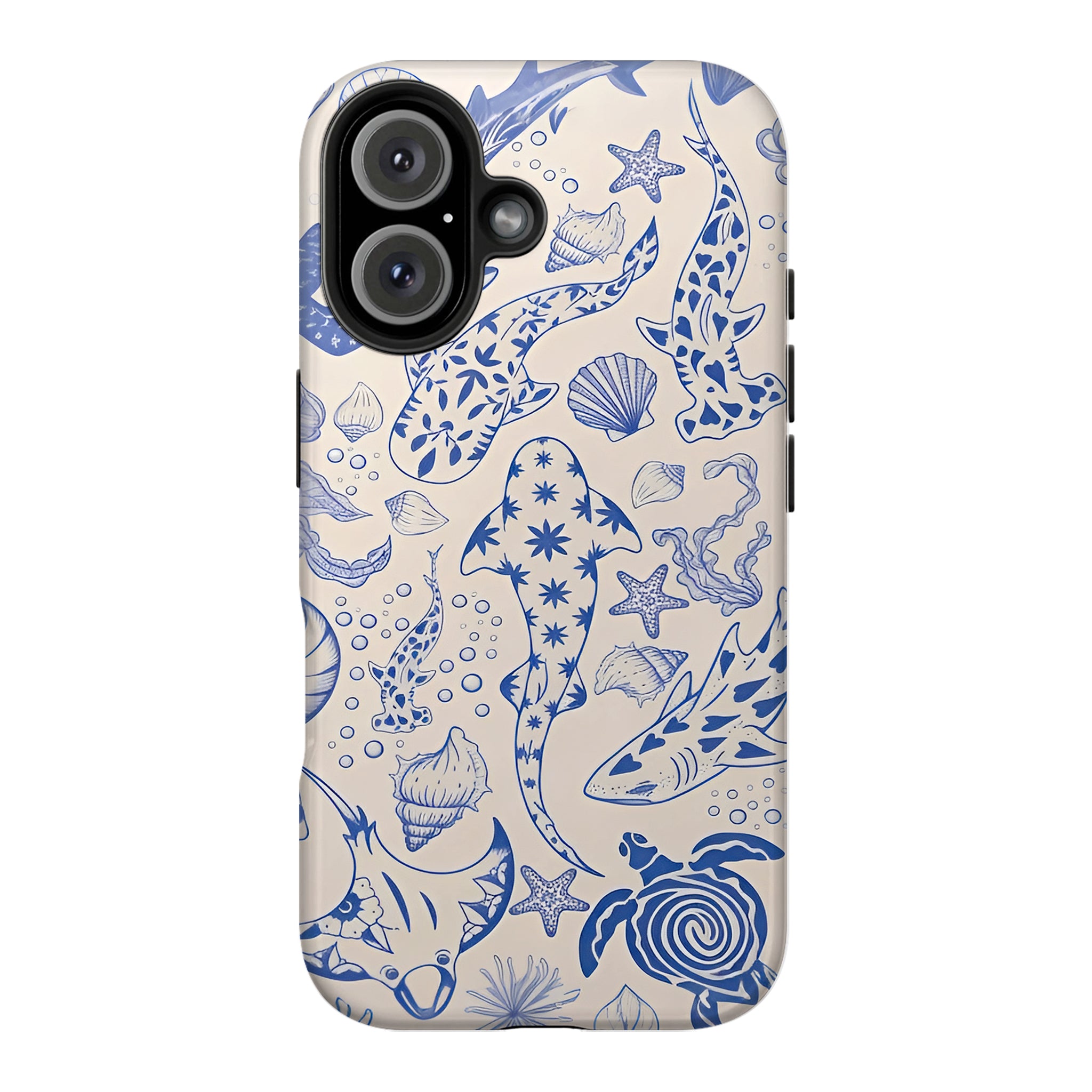 Blue Line Art Ocean Creature Art iPhone Case | MagSafe Compatible