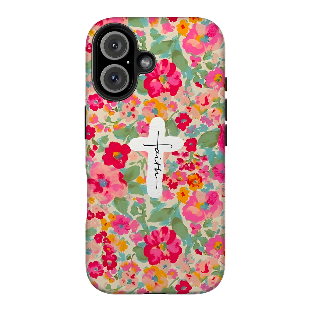 Floral Faith Cross Art iPhone Case | MagSafe Compatible