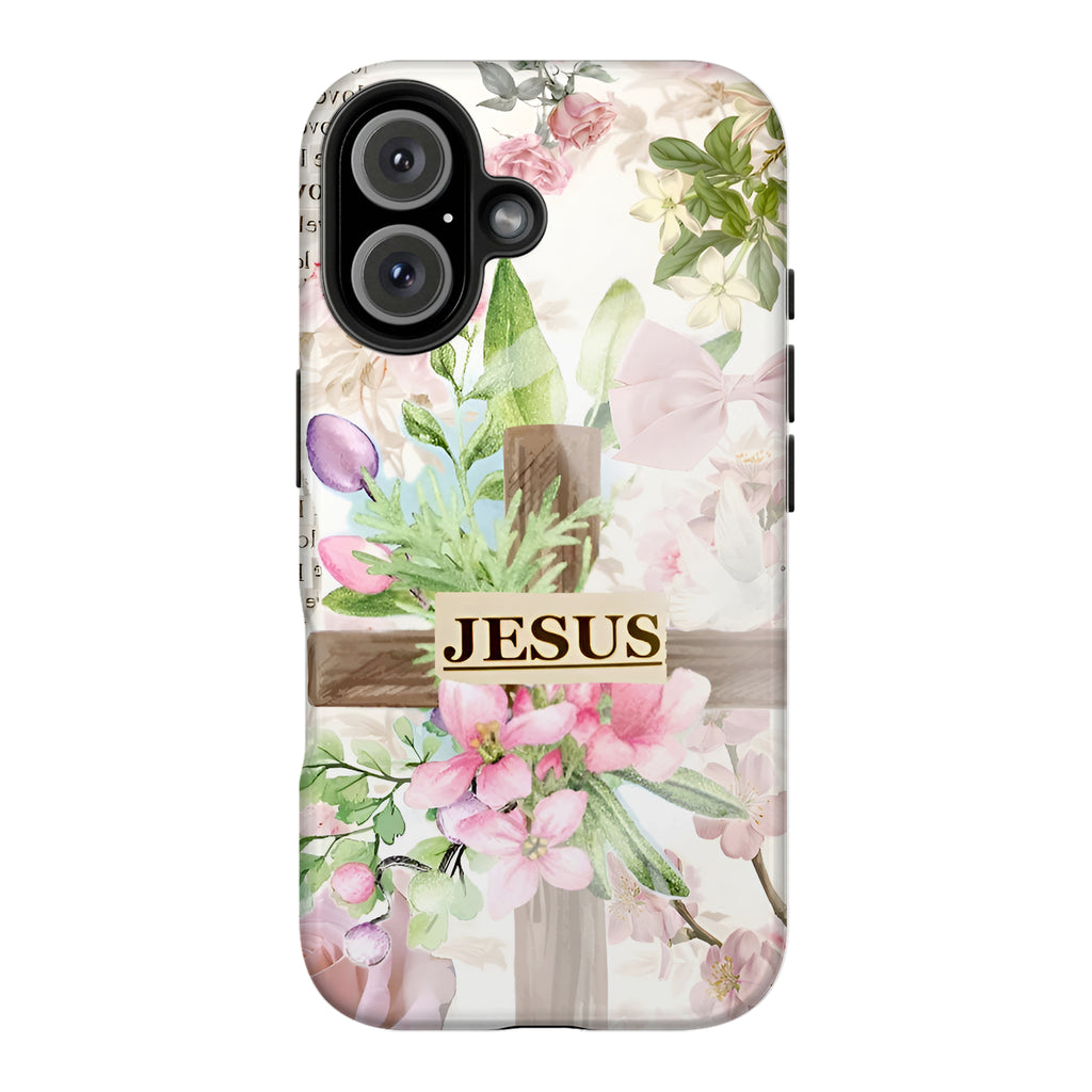 Floral Cross Jesus Art iPhone Case | MagSafe Compatible