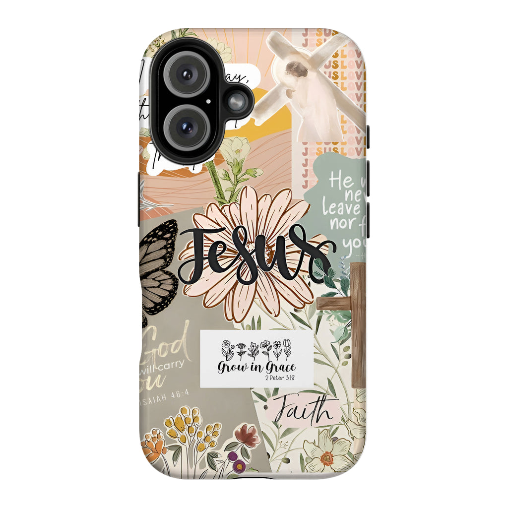 Jesus Floral Collage Bible Verse Art iPhone Case | MagSafe Compatible