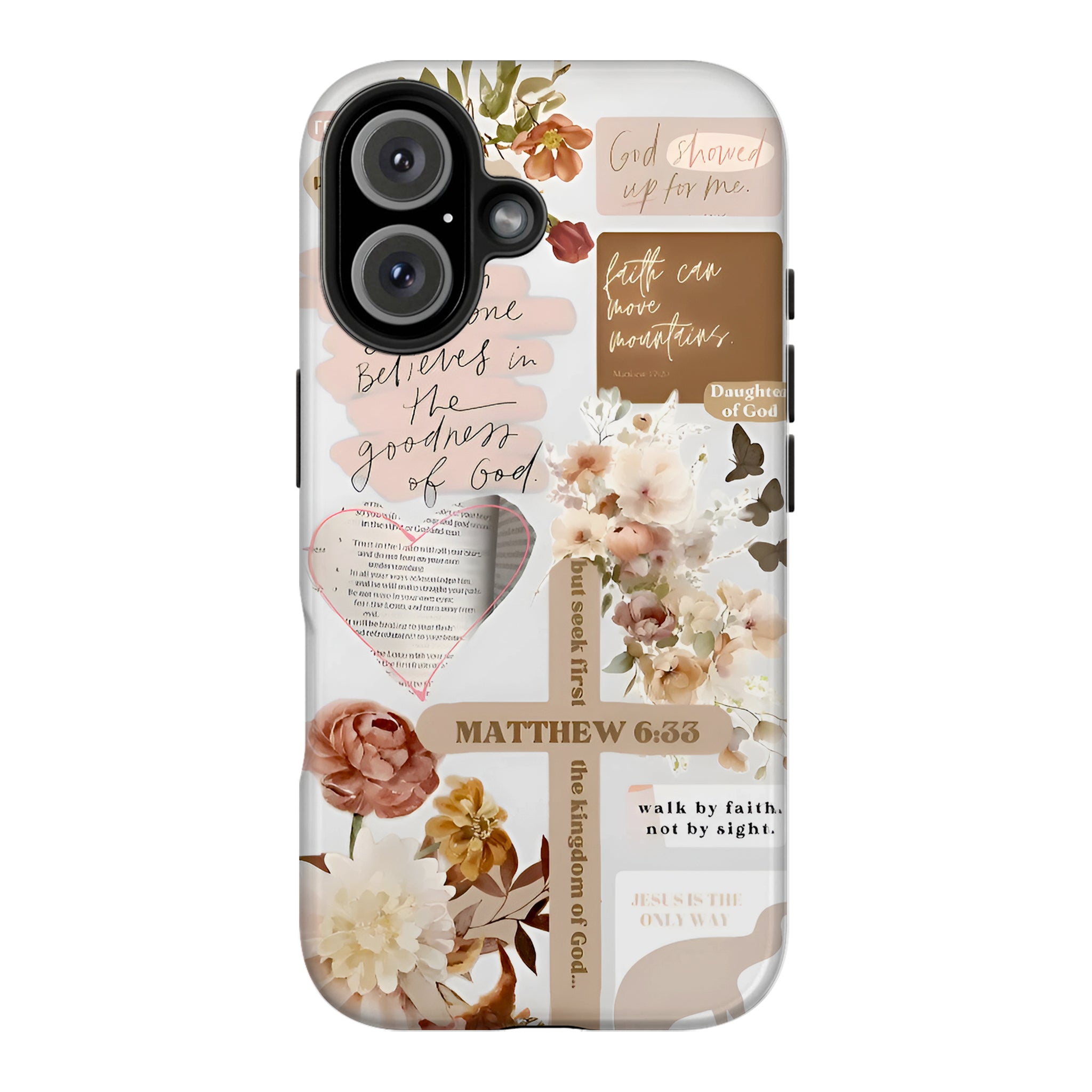 Floral Cross Bible Verse Art iPhone Case | MagSafe Compatible