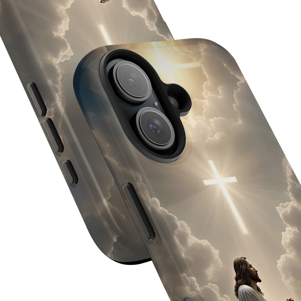 Jesus Praying Cross Sky Art iPhone Case | MagSafe Compatible