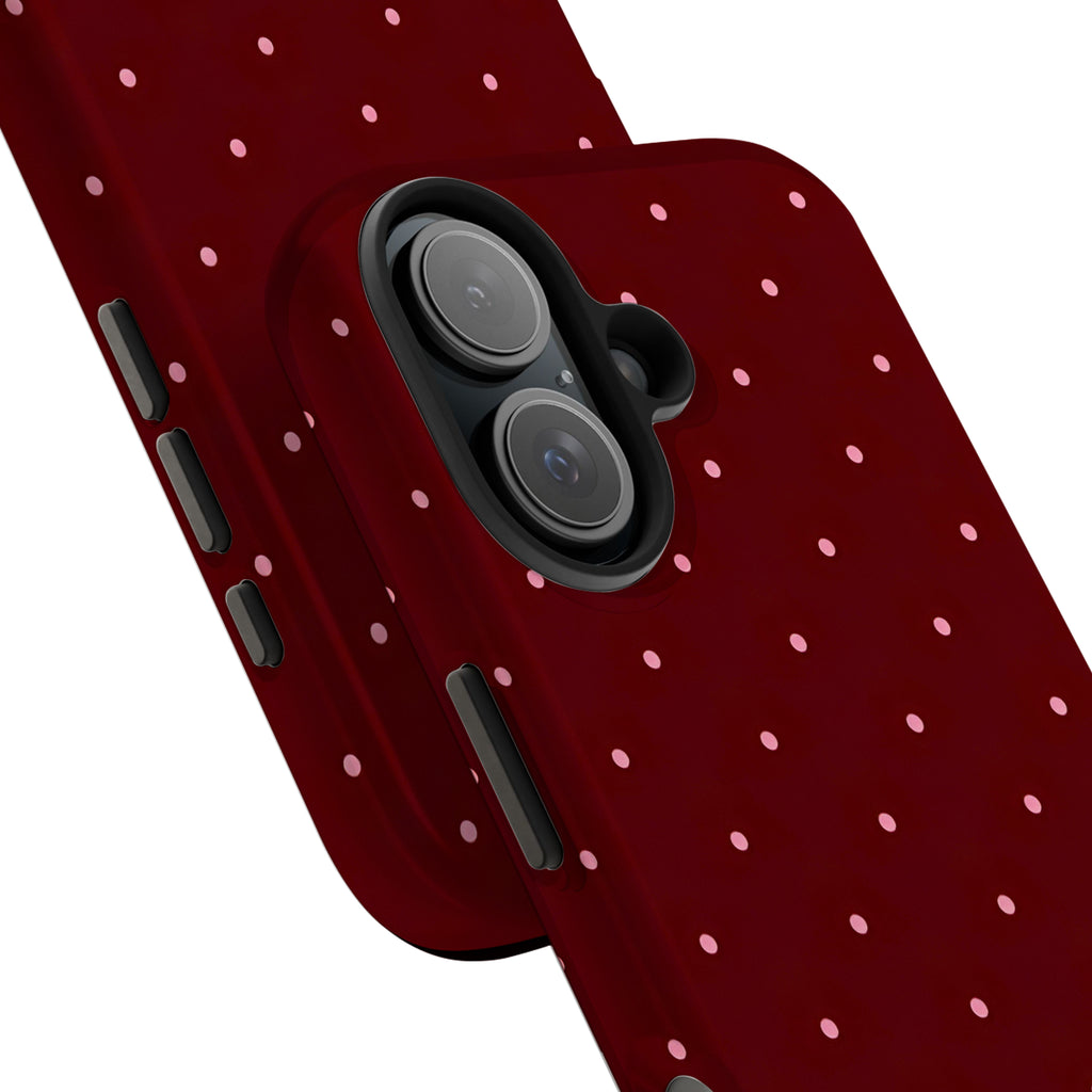 Burgundy Polka Dot Art iPhone Case | MagSafe Compatible