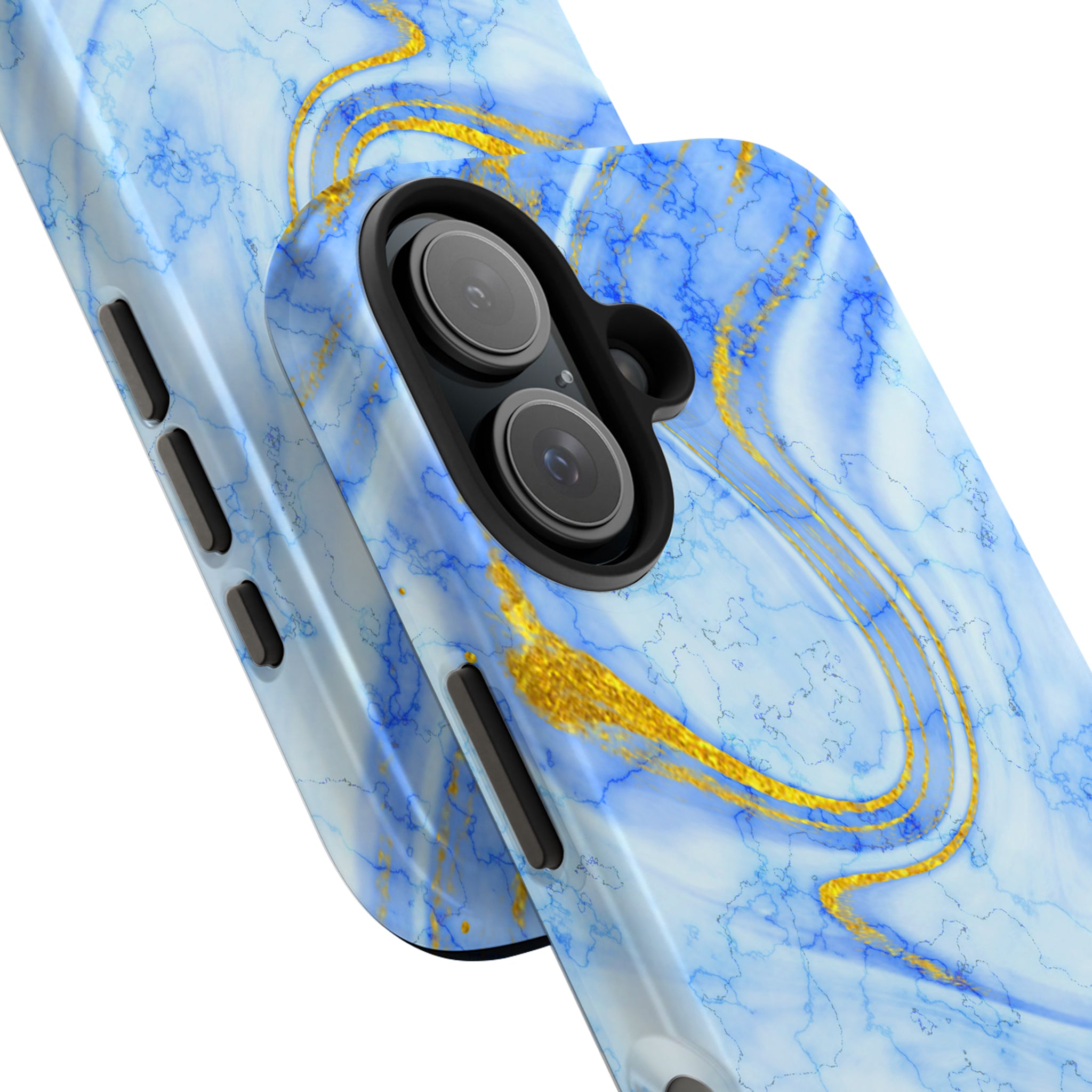 Luxury Sky Blue Gold Foil Marble iPhone Case | MagSafe Compatible