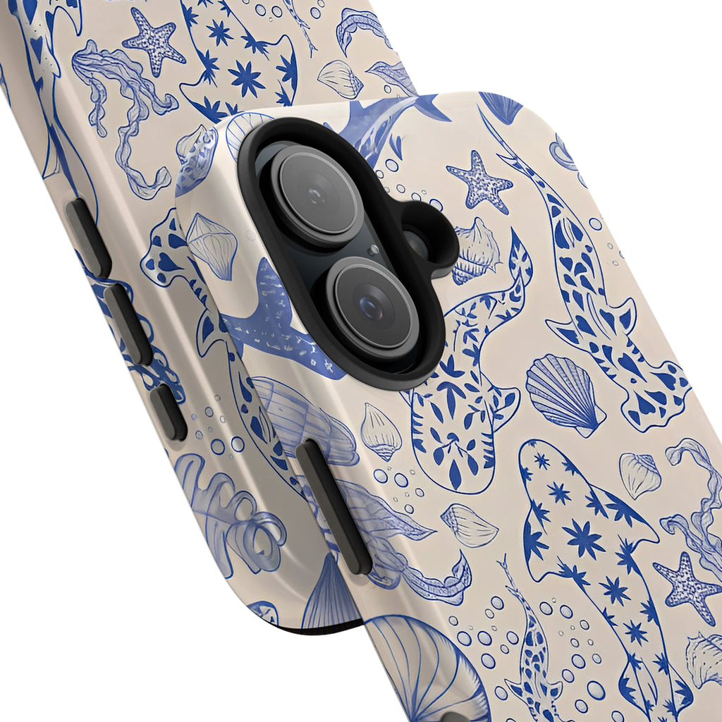 Blue Line Art Ocean Creature Art iPhone Case | MagSafe Compatible