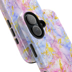 Luxury Pink Blue Gold Marble iPhone Case | MagSafe Compatible