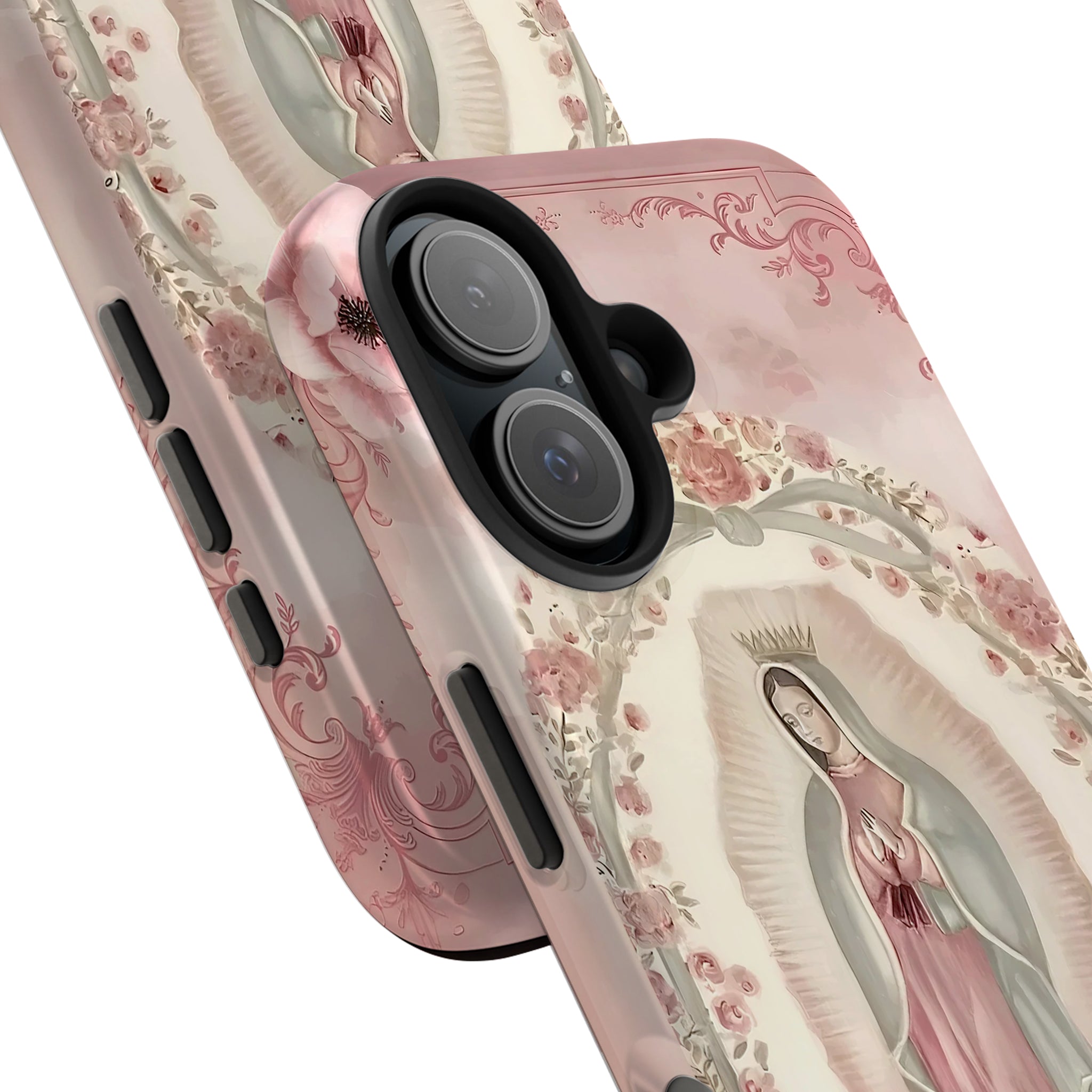 Soft Pink Floral Our Lady of Guadalupe Art iPhone Case | MagSafe Compatible