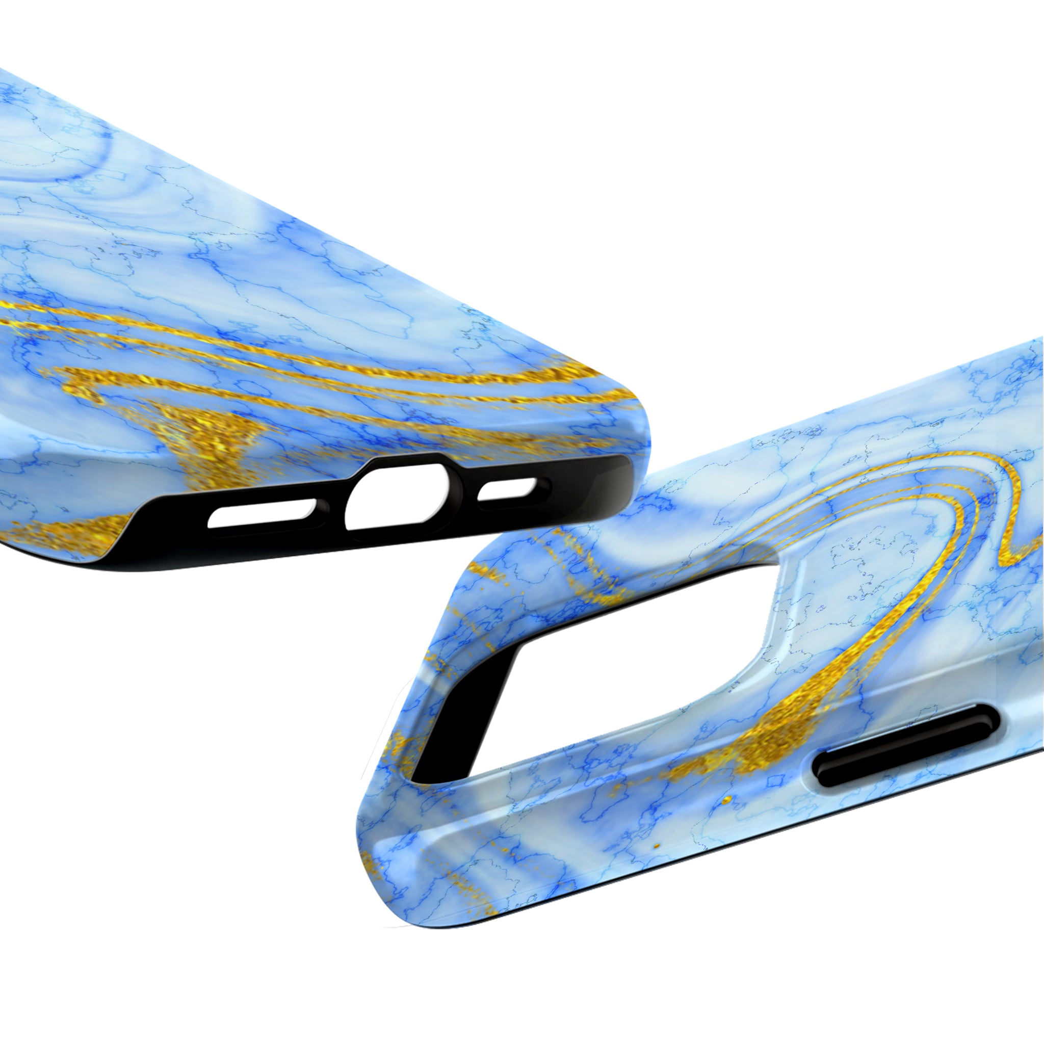 Luxury Sky Blue Gold Foil Marble iPhone Case | MagSafe Compatible