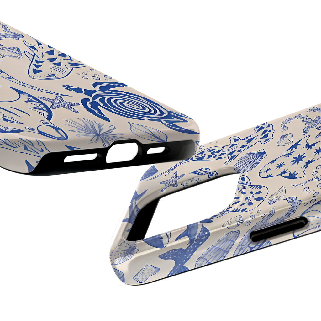 Blue Line Art Ocean Creature Art iPhone Case | MagSafe Compatible