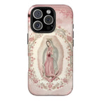 Soft Pink Floral Our Lady of Guadalupe Art iPhone Case | MagSafe Compatible