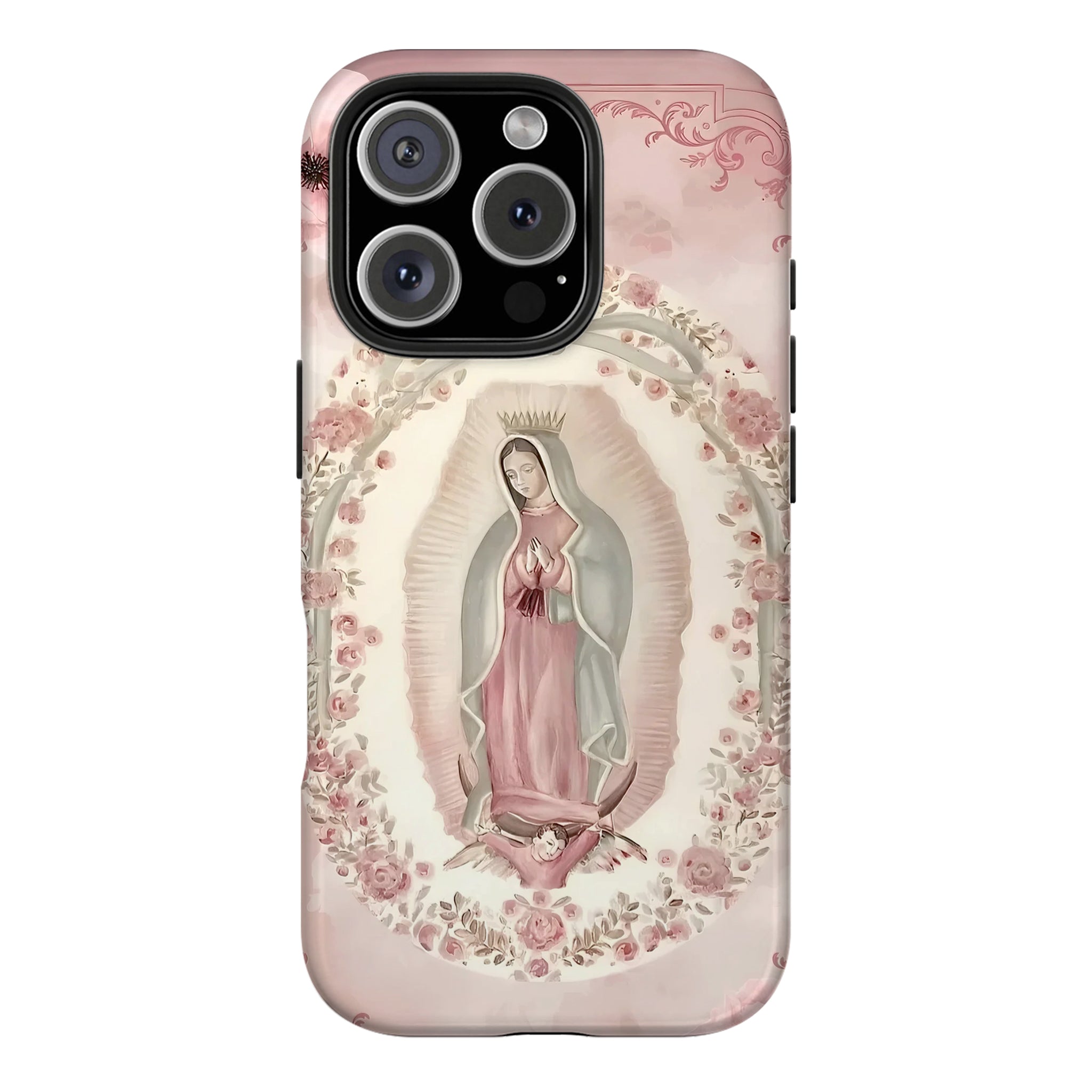 Soft Pink Floral Our Lady of Guadalupe Art iPhone Case | MagSafe Compatible