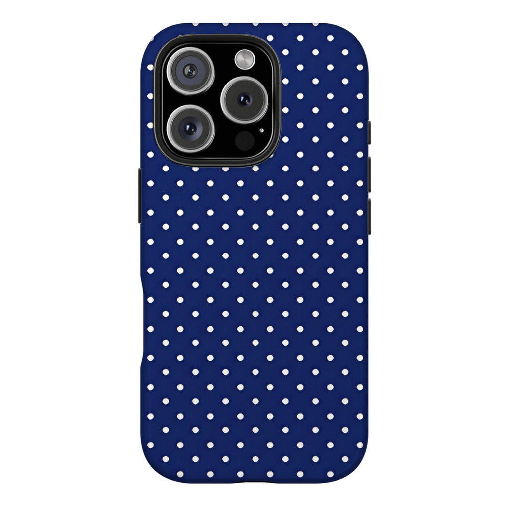 Navy Polka Dot Art iPhone Case | MagSafe Compatible