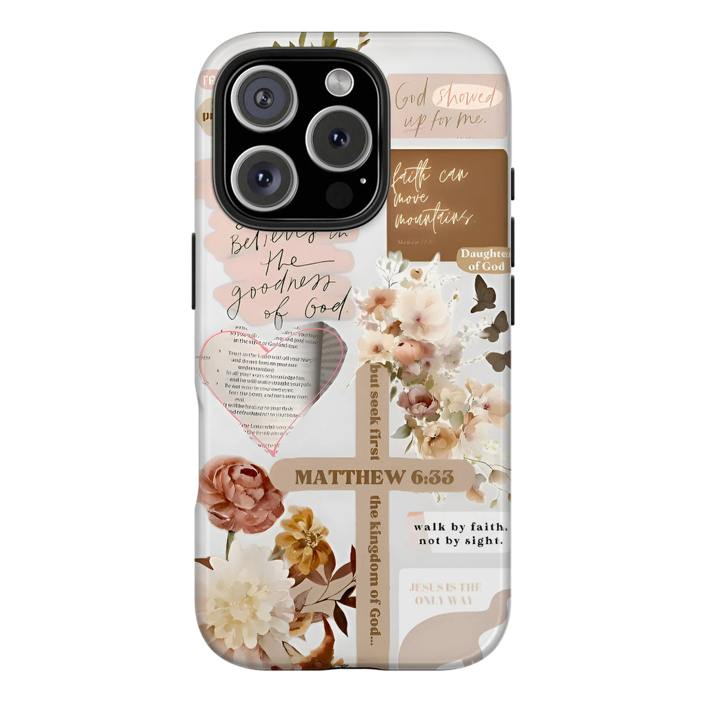 Floral Cross Bible Verse Art iPhone Case | MagSafe Compatible