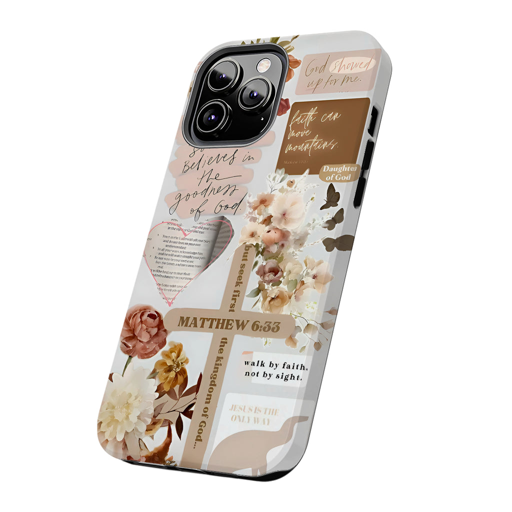 Floral Cross Bible Verse Art iPhone Case | MagSafe Compatible