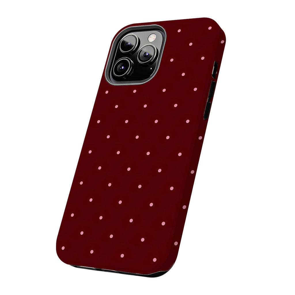 Burgundy Polka Dot Art iPhone Case | MagSafe Compatible