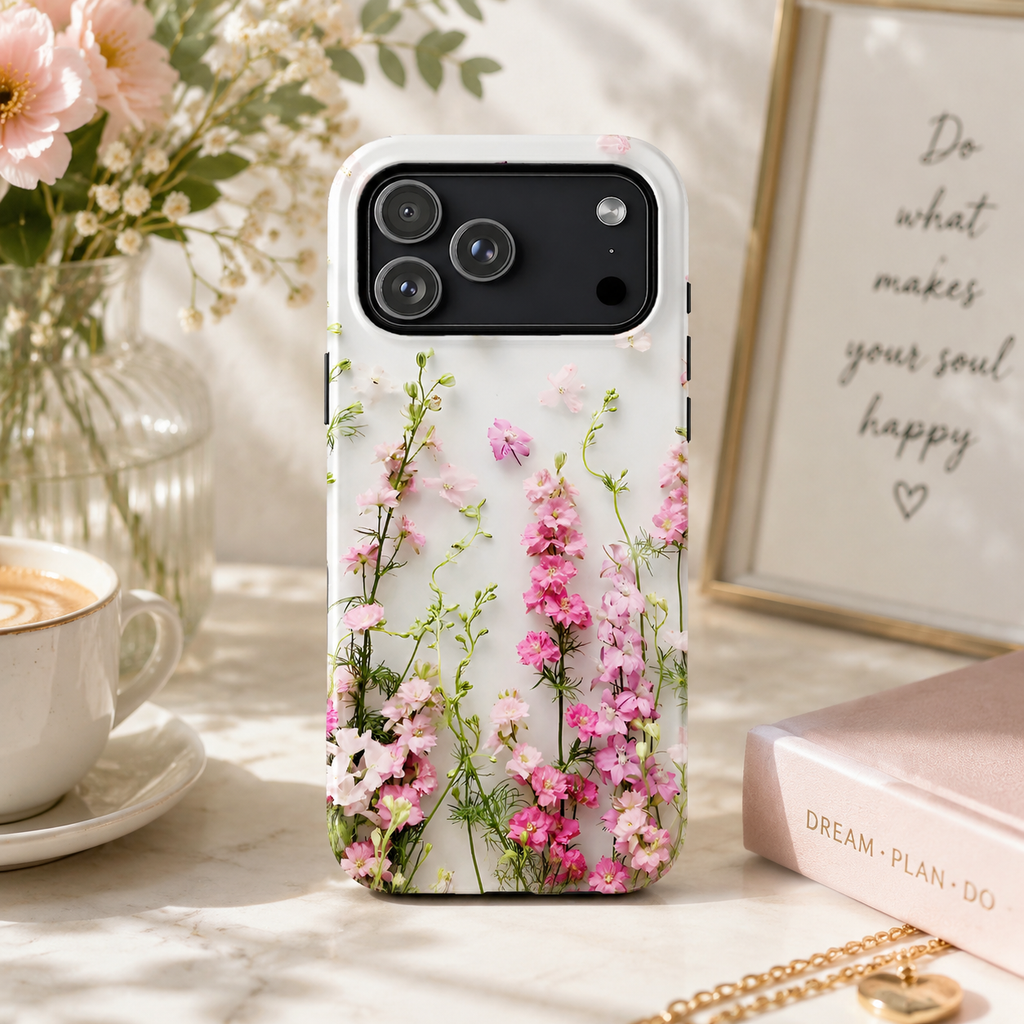 Pink Larkspur Floral iPhone Case | MagSafe Compatible