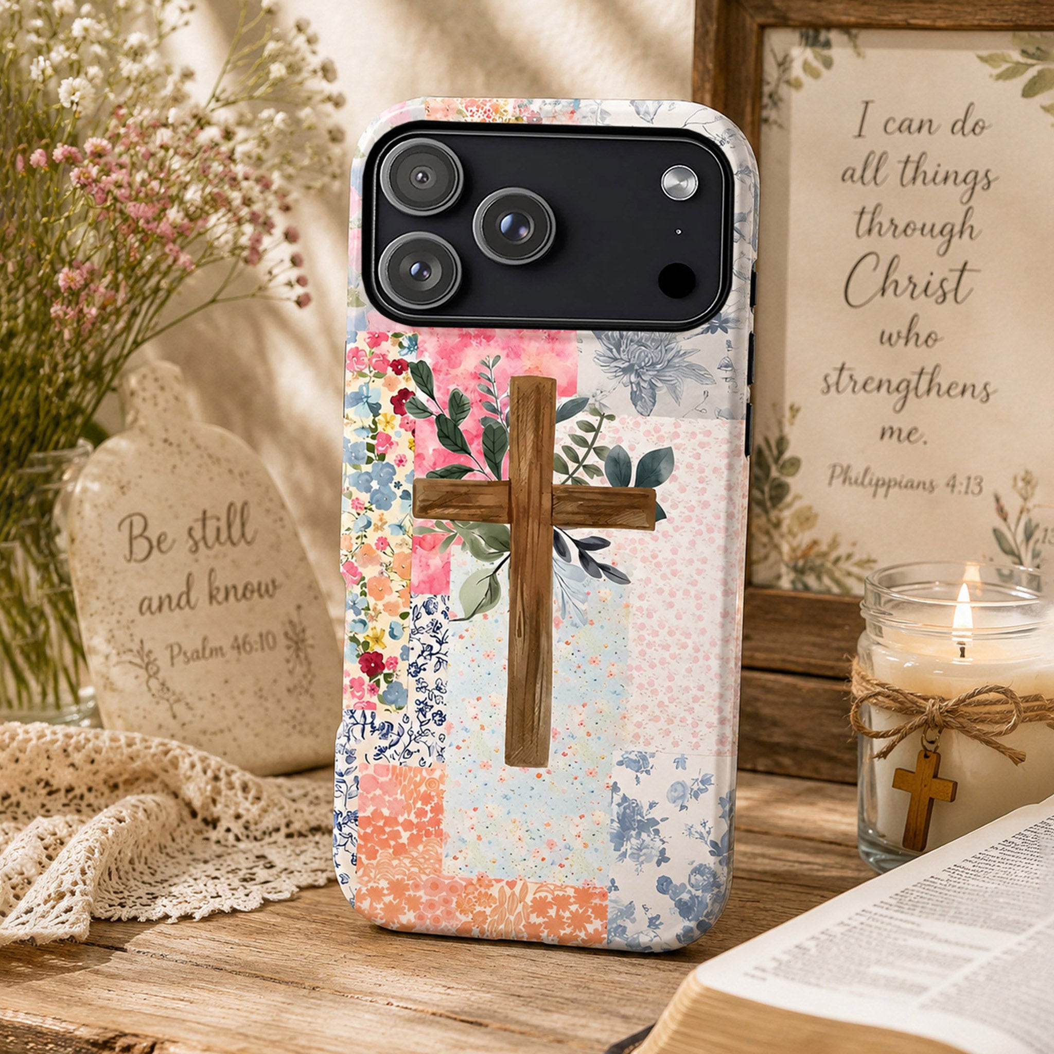 Patchwork Cross Art iPhone Case | MagSafe Compatible