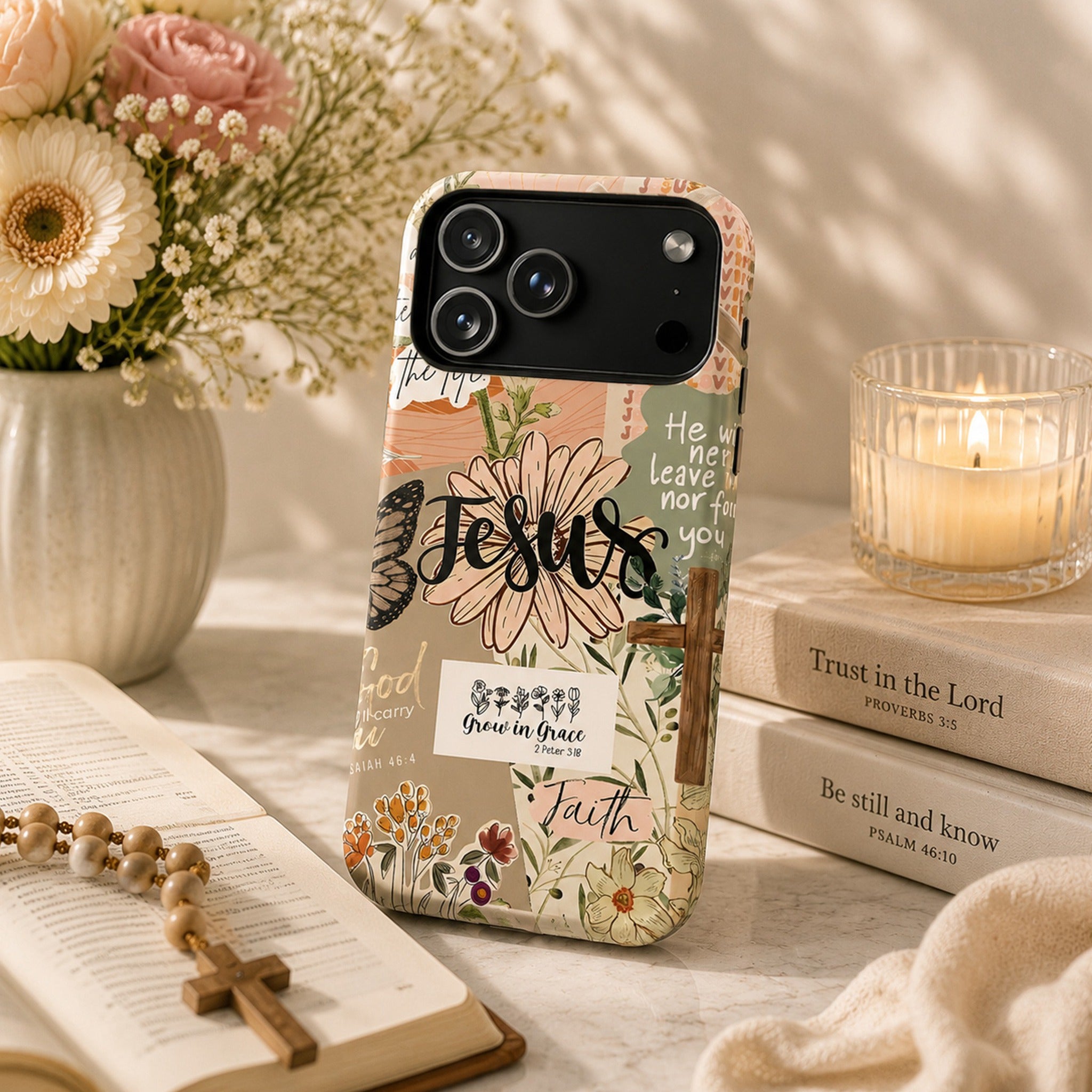 Jesus Floral Collage Bible Verse Art iPhone Case | MagSafe Compatible