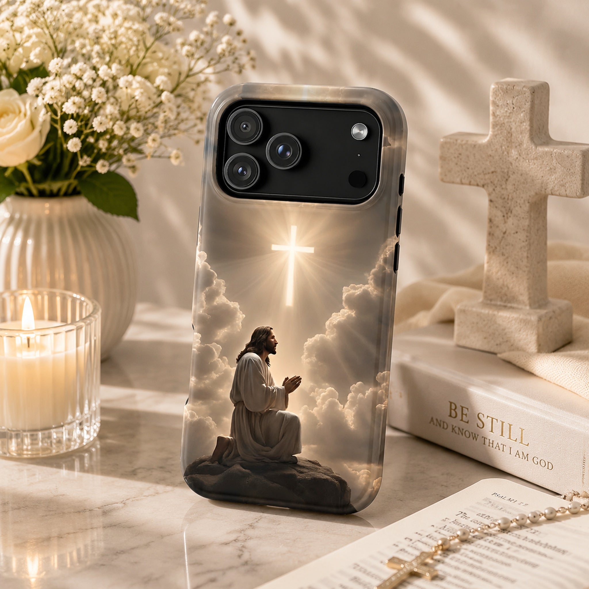 Jesus Praying Cross Sky Art iPhone Case | MagSafe Compatible